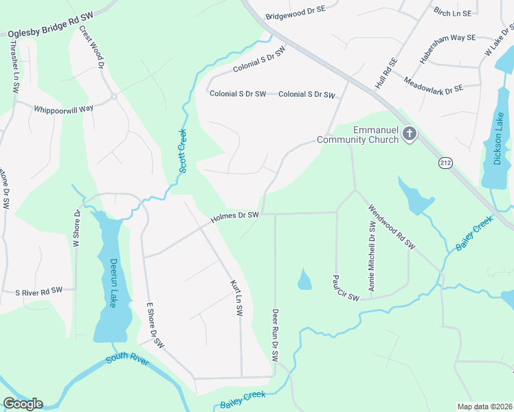 map of restaurants, bars, coffee shops, grocery stores, and more near 5195 Bailey Road Southwest in Conyers