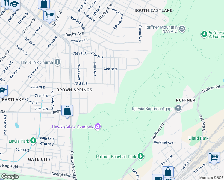 map of restaurants, bars, coffee shops, grocery stores, and more near 7229 Rome Avenue in Birmingham