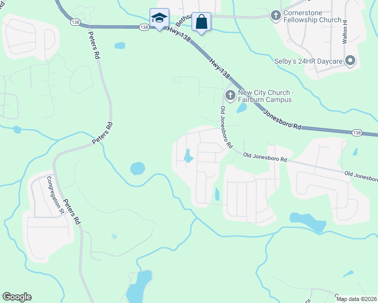 map of restaurants, bars, coffee shops, grocery stores, and more near 7600 Volion Parkway in Fairburn