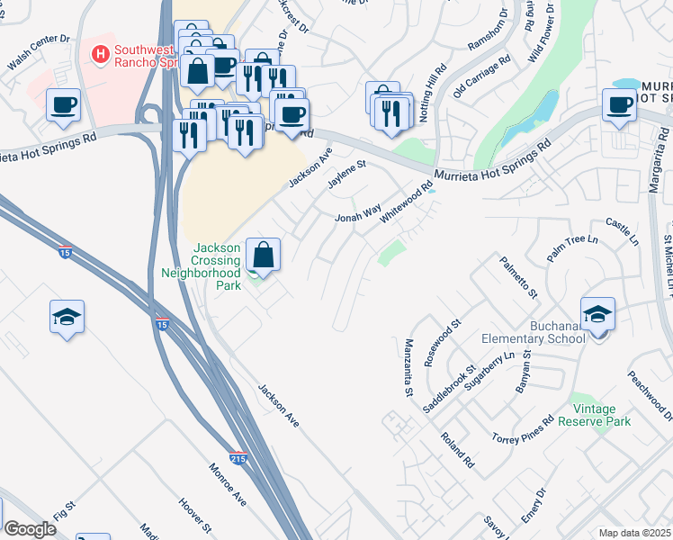 map of restaurants, bars, coffee shops, grocery stores, and more near 40370 Ariel Hope Way in Murrieta