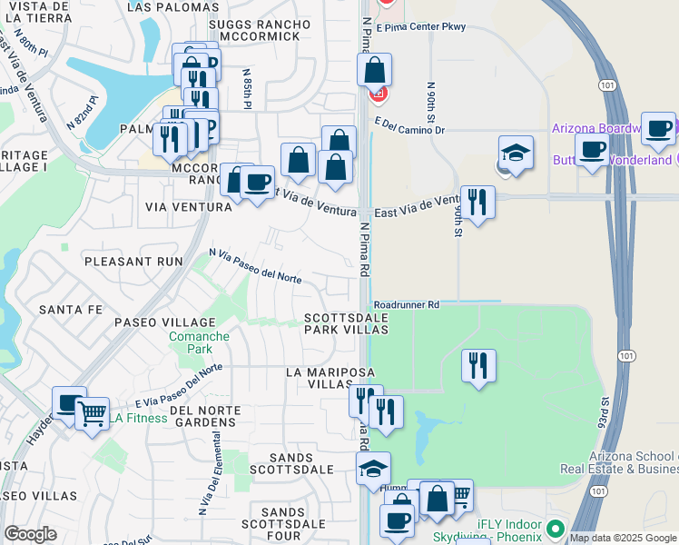 map of restaurants, bars, coffee shops, grocery stores, and more near 8726 East Vía De McCormick in Scottsdale