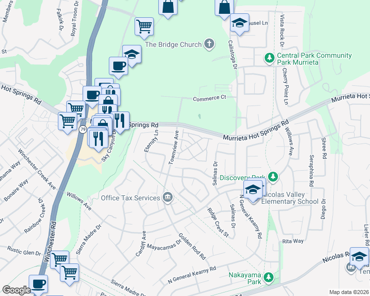 map of restaurants, bars, coffee shops, grocery stores, and more near 39235 Anchor Bay in Murrieta