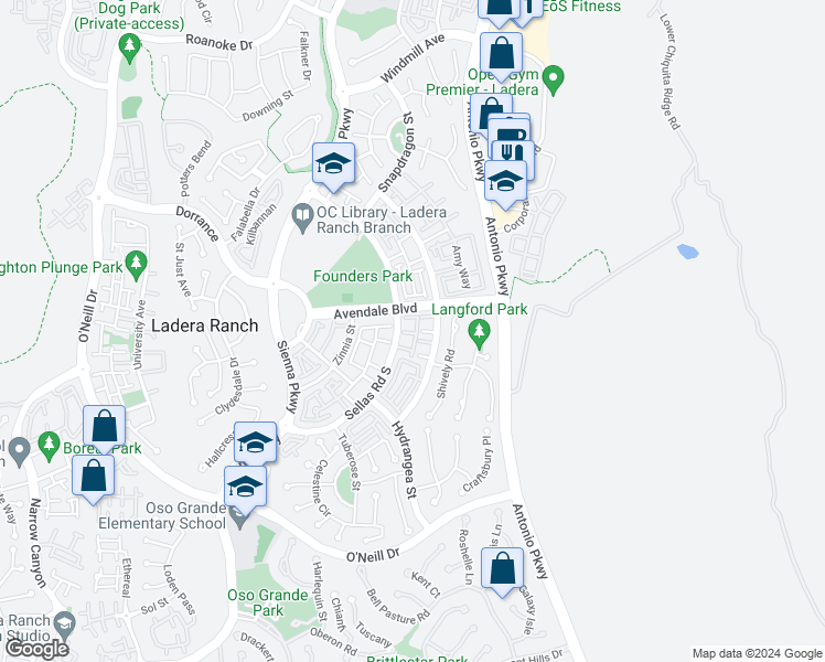 map of restaurants, bars, coffee shops, grocery stores, and more near 35 Ellsworth Street in Mission Viejo