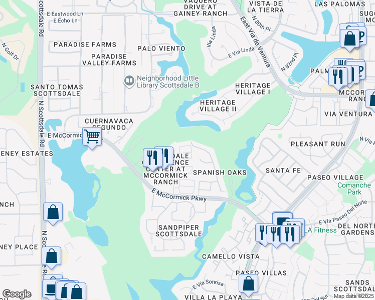 map of restaurants, bars, coffee shops, grocery stores, and more near 7786 East Vía Casta in Scottsdale