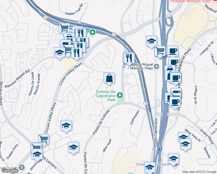 map of restaurants, bars, coffee shops, grocery stores, and more near 28381 La Pradera in Laguna Niguel