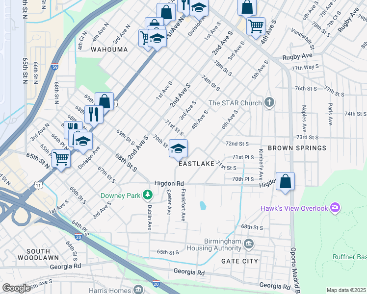 map of restaurants, bars, coffee shops, grocery stores, and more near 7017 4th Avenue South in Birmingham