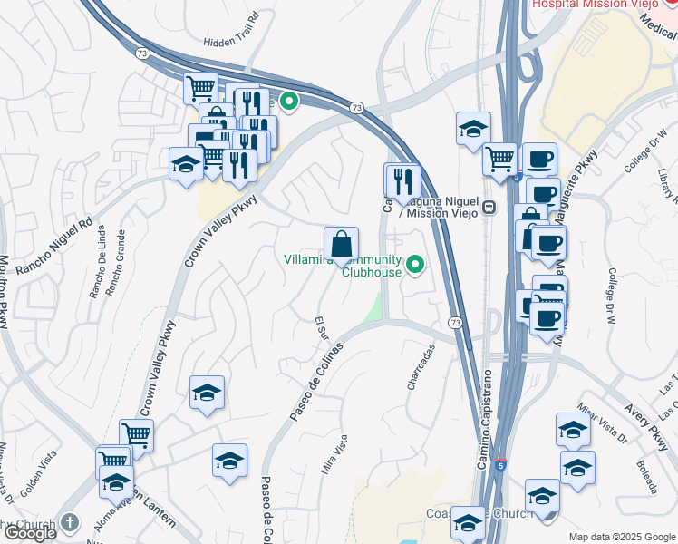 map of restaurants, bars, coffee shops, grocery stores, and more near 28381 La Pradera in Laguna Niguel