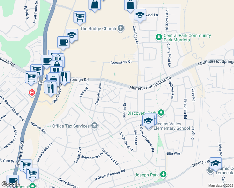 map of restaurants, bars, coffee shops, grocery stores, and more near 39266 Turtle Bay Lane in Murrieta