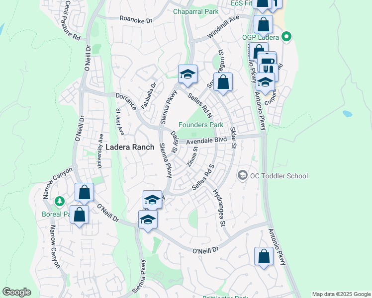 map of restaurants, bars, coffee shops, grocery stores, and more near 9 Whitworth Street in Ladera Ranch