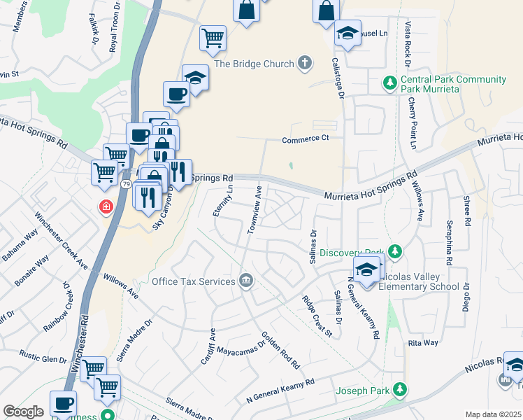 map of restaurants, bars, coffee shops, grocery stores, and more near 39235 Anchor Bay in Murrieta