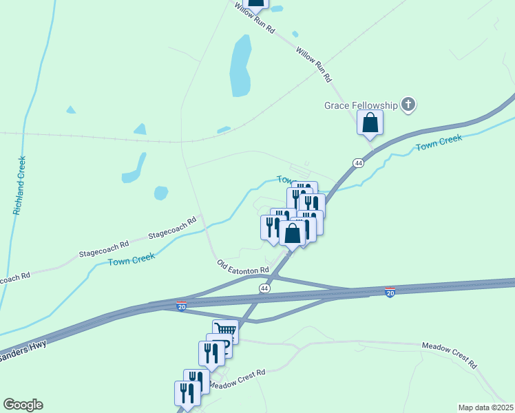map of restaurants, bars, coffee shops, grocery stores, and more near 3324 Town Creek Circle in Greensboro