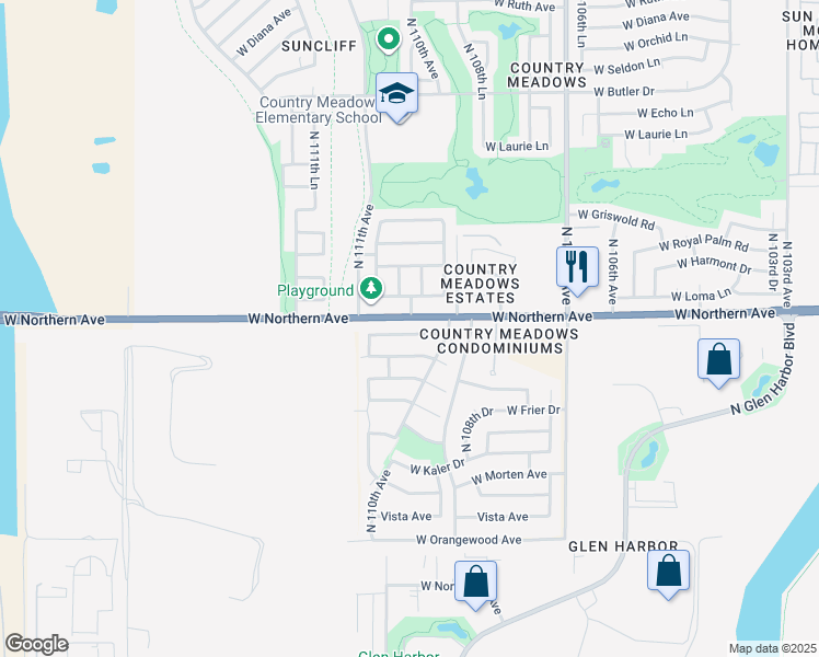 map of restaurants, bars, coffee shops, grocery stores, and more near 11028 West Lane Avenue in Glendale