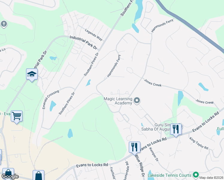 map of restaurants, bars, coffee shops, grocery stores, and more near 747 Magruder Landing in Evans