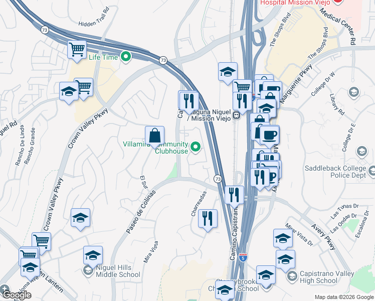map of restaurants, bars, coffee shops, grocery stores, and more near in Laguna Niguel