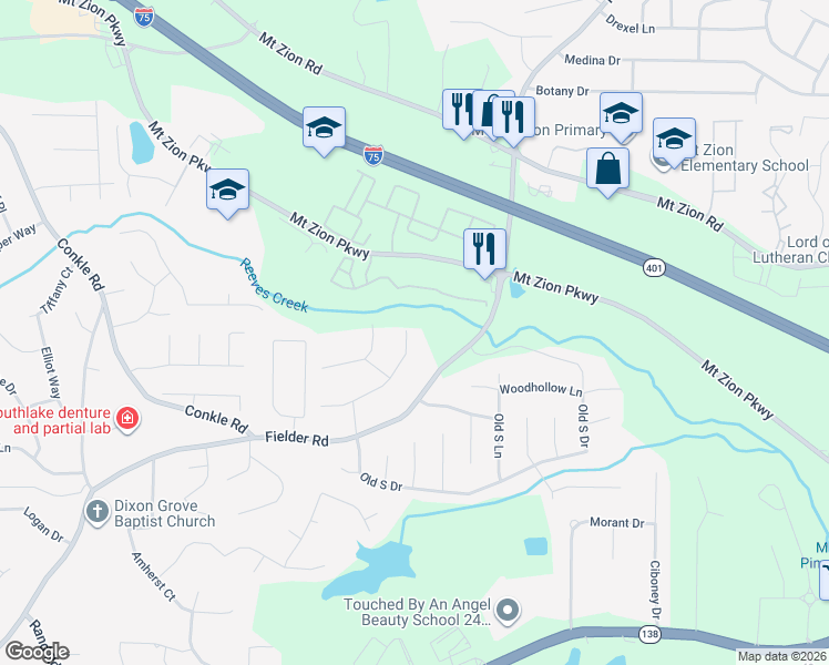 map of restaurants, bars, coffee shops, grocery stores, and more near 7462 Lerose Drive in Jonesboro
