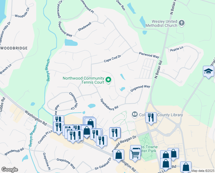 map of restaurants, bars, coffee shops, grocery stores, and more near 4499 Elm Drive in Evans