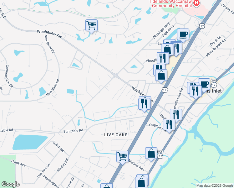 map of restaurants, bars, coffee shops, grocery stores, and more near 4519 Old Kings Highway in Murrells Inlet