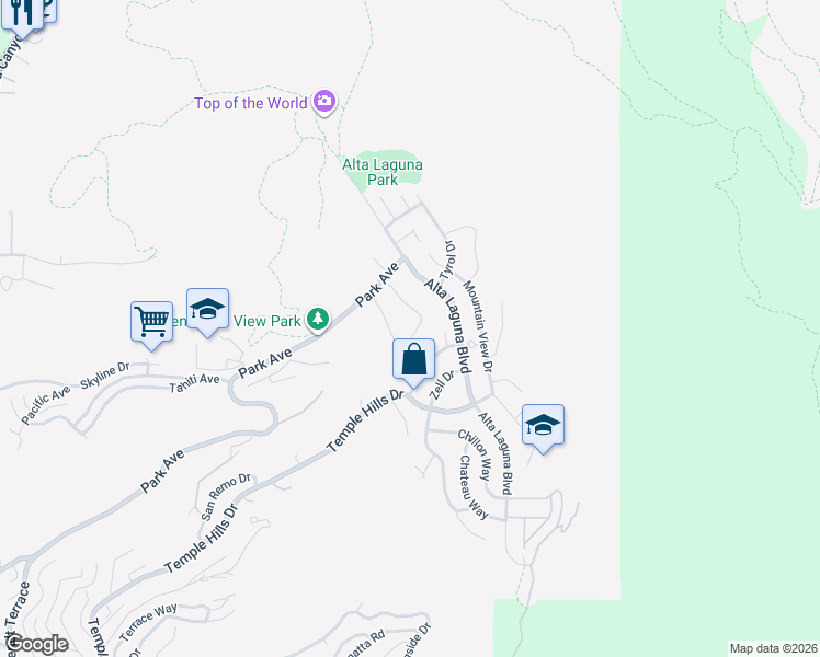 map of restaurants, bars, coffee shops, grocery stores, and more near 3120 Bern Drive in Laguna Beach