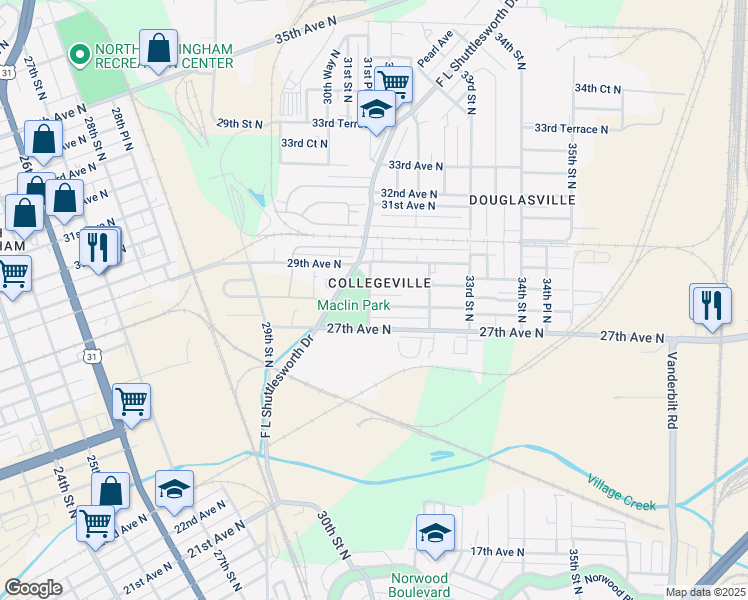 map of restaurants, bars, coffee shops, grocery stores, and more near 3100 27th Court North in Birmingham