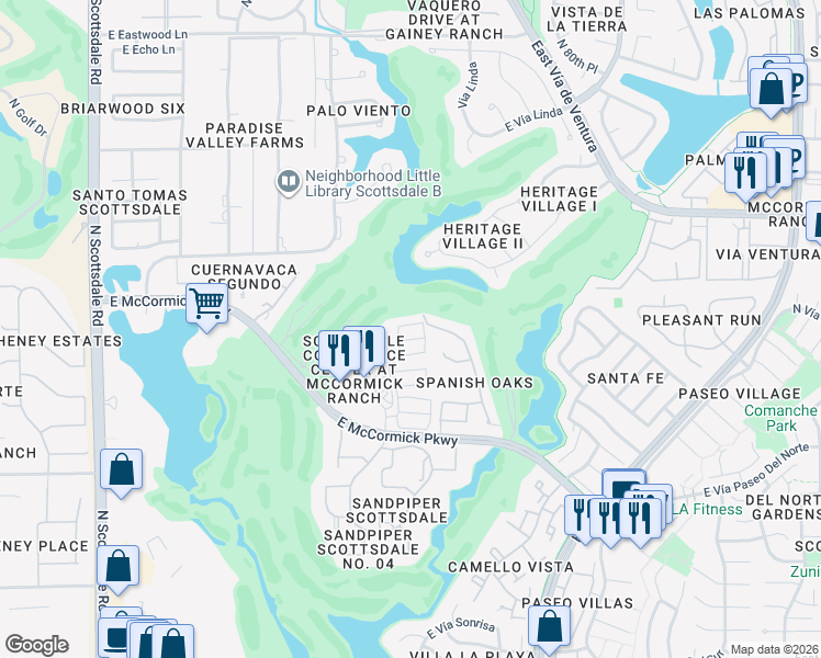 map of restaurants, bars, coffee shops, grocery stores, and more near 7786 East Vía Casta in Scottsdale