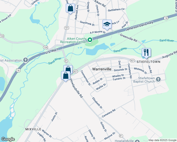 map of restaurants, bars, coffee shops, grocery stores, and more near 119 Timmerman Street in Warrenville