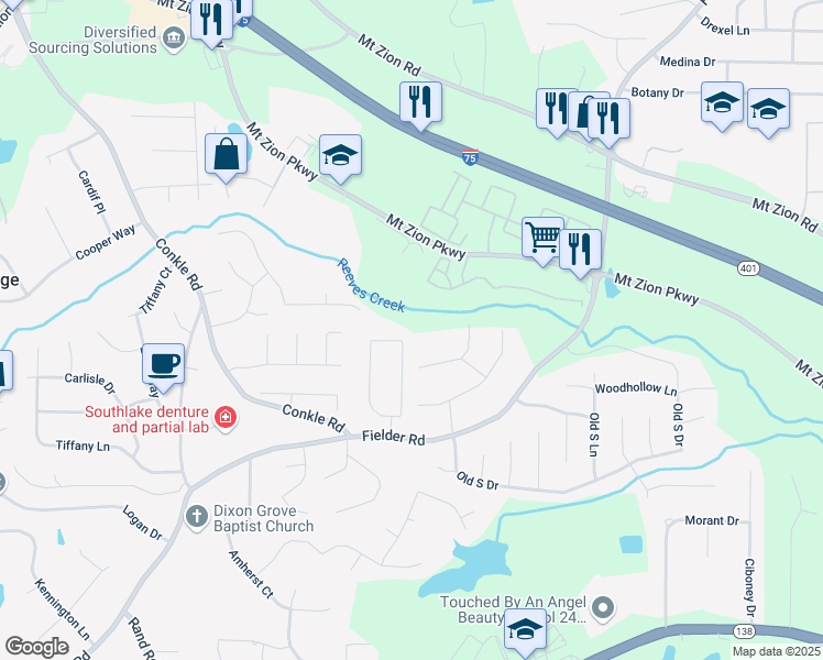 map of restaurants, bars, coffee shops, grocery stores, and more near 7450 Chad's Circle in Jonesboro