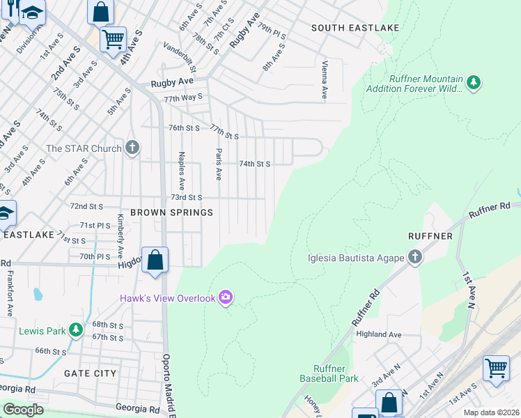 map of restaurants, bars, coffee shops, grocery stores, and more near 7229 Rome Avenue in Birmingham