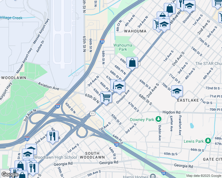 map of restaurants, bars, coffee shops, grocery stores, and more near 109 66th Place North in Birmingham