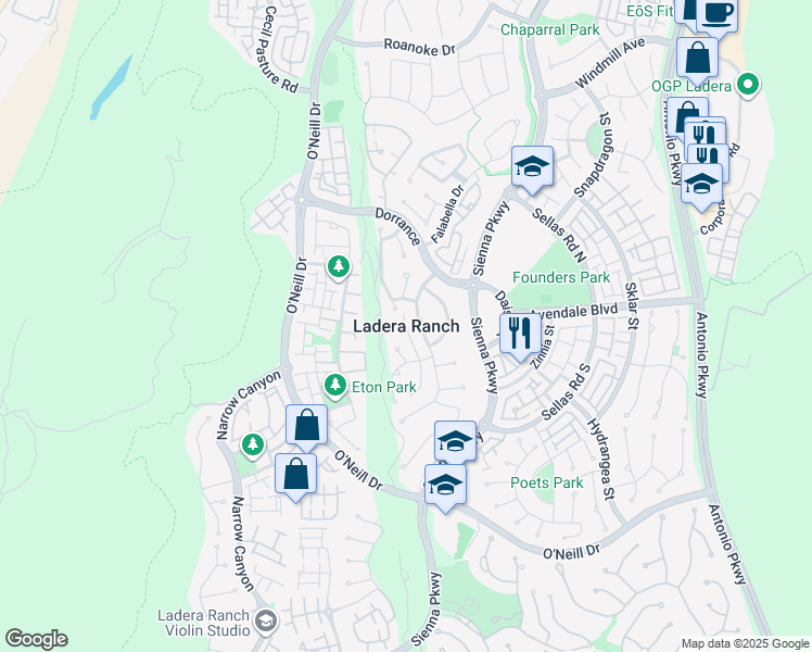 map of restaurants, bars, coffee shops, grocery stores, and more near 14 Tuberose Street in Ladera Ranch