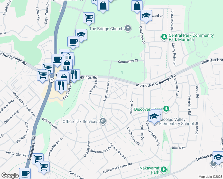 map of restaurants, bars, coffee shops, grocery stores, and more near 39224 Anchor Bay in Murrieta