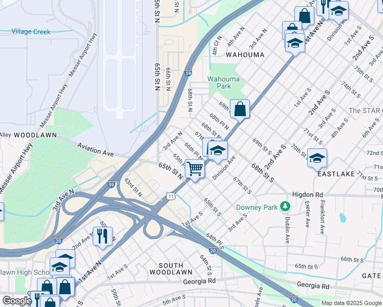 map of restaurants, bars, coffee shops, grocery stores, and more near 109 66th Place North in Birmingham