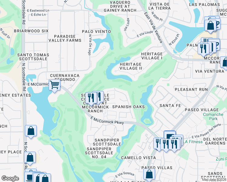 map of restaurants, bars, coffee shops, grocery stores, and more near 7786 East Vía Casta in Scottsdale