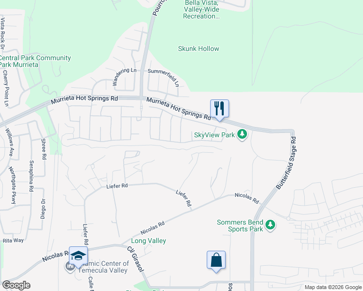 map of restaurants, bars, coffee shops, grocery stores, and more near 31619 Country View Road in Temecula