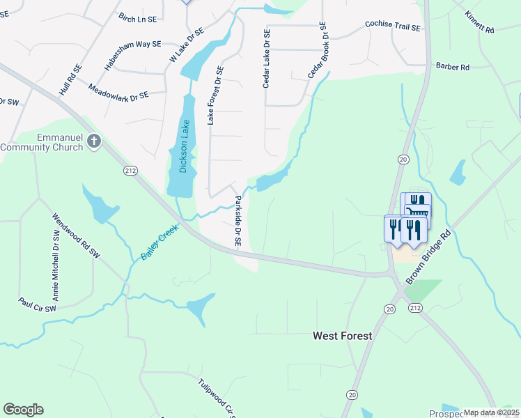 map of restaurants, bars, coffee shops, grocery stores, and more near 5309 Ashley Drive Southeast in Conyers