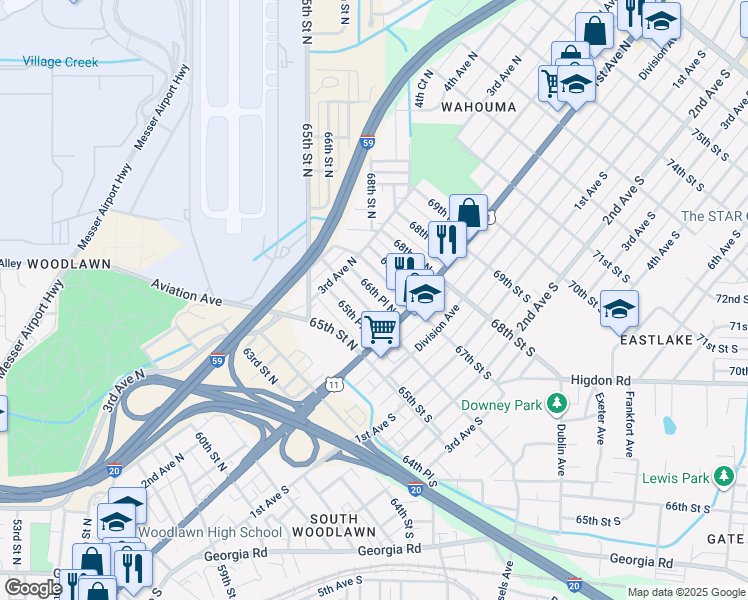 map of restaurants, bars, coffee shops, grocery stores, and more near 109 66th Place North in Birmingham