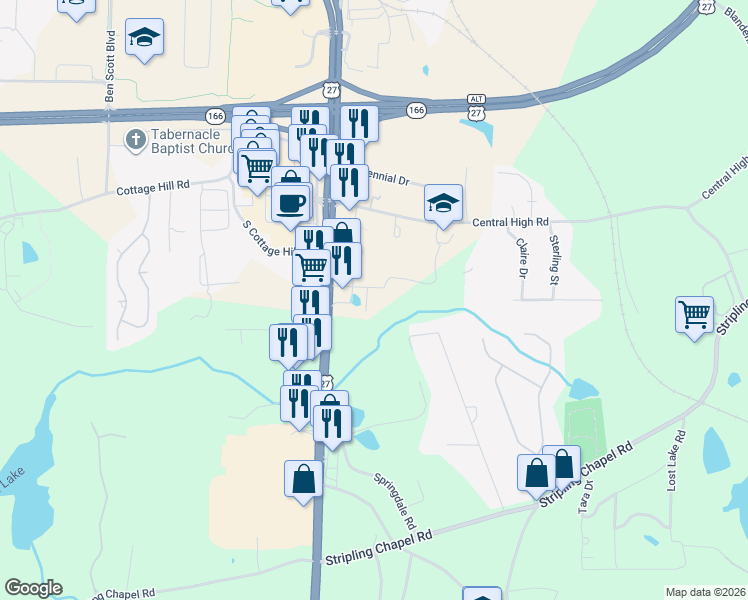 map of restaurants, bars, coffee shops, grocery stores, and more near 20 Mary Ella Drive in Carrollton