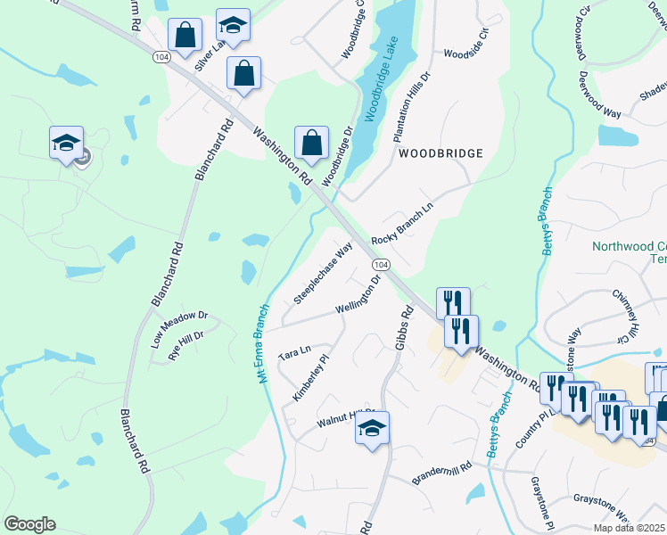 map of restaurants, bars, coffee shops, grocery stores, and more near 689 Steeplechase Way in Evans