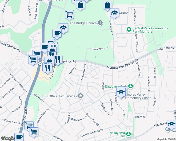 map of restaurants, bars, coffee shops, grocery stores, and more near 39224 Anchor Bay in Murrieta