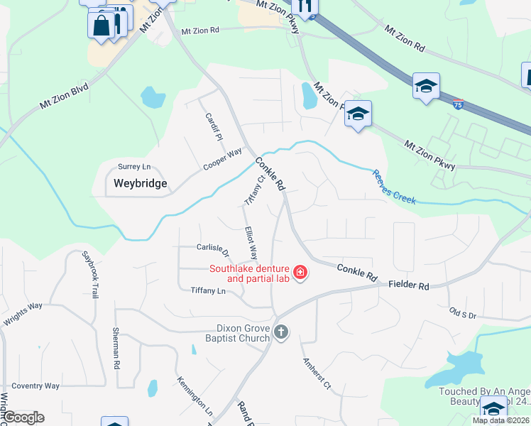 map of restaurants, bars, coffee shops, grocery stores, and more near 7461 Page Court in Jonesboro