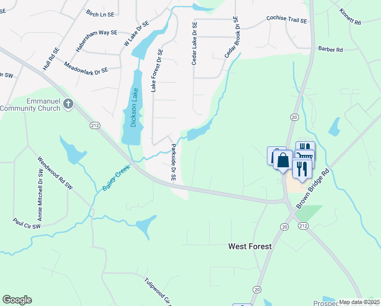 map of restaurants, bars, coffee shops, grocery stores, and more near 5309 Ashley Drive Southeast in Conyers