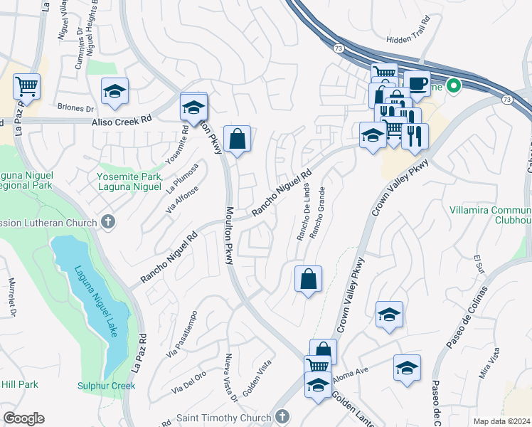map of restaurants, bars, coffee shops, grocery stores, and more near 24946 Via Denise in Laguna Niguel