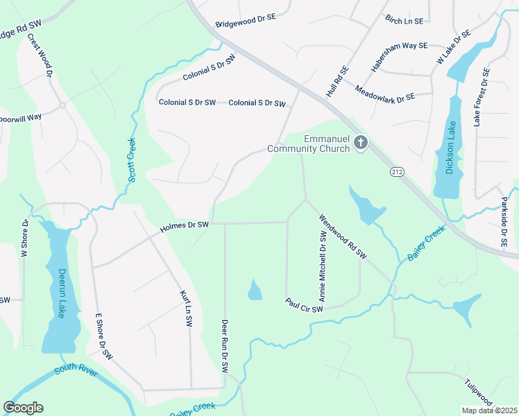 map of restaurants, bars, coffee shops, grocery stores, and more near 1631 Holmes Drive Southwest in Conyers