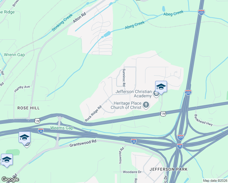 map of restaurants, bars, coffee shops, grocery stores, and more near 3847 Rock Ridge Road in Irondale