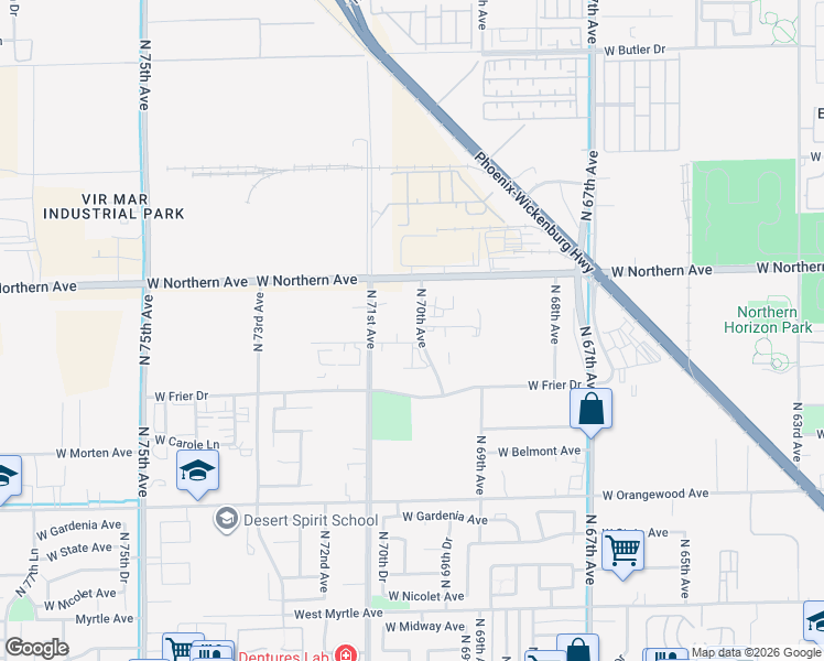 map of restaurants, bars, coffee shops, grocery stores, and more near 7040 West Augusta Avenue in Glendale