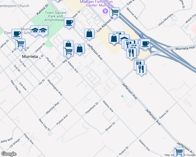 map of restaurants, bars, coffee shops, grocery stores, and more near 25251 Windy Cove Street in Murrieta