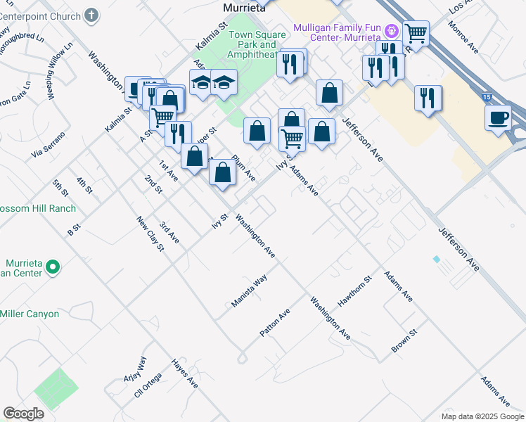 map of restaurants, bars, coffee shops, grocery stores, and more near 41900 Ivy Street in Murrieta