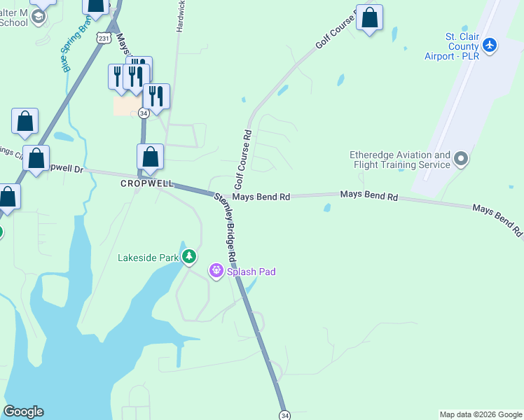 map of restaurants, bars, coffee shops, grocery stores, and more near 3712 Mays Bend Road in Pell City