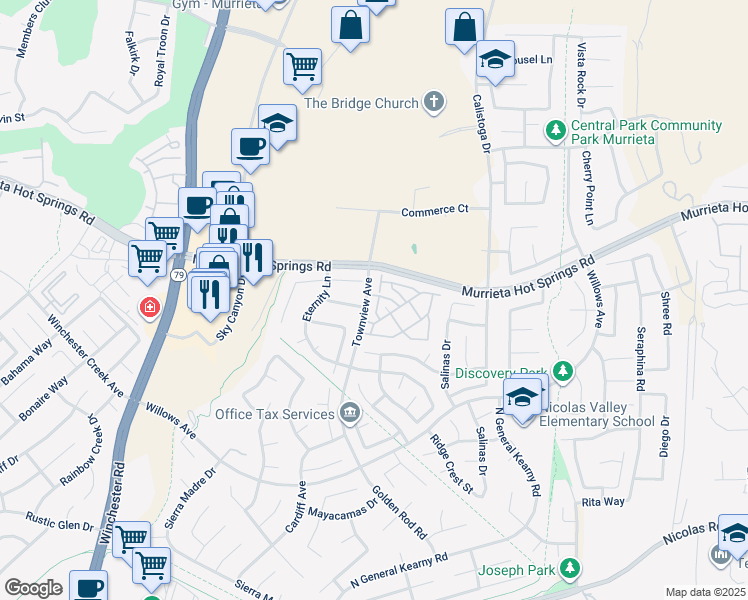 map of restaurants, bars, coffee shops, grocery stores, and more near 39235 Anchor Bay in Murrieta