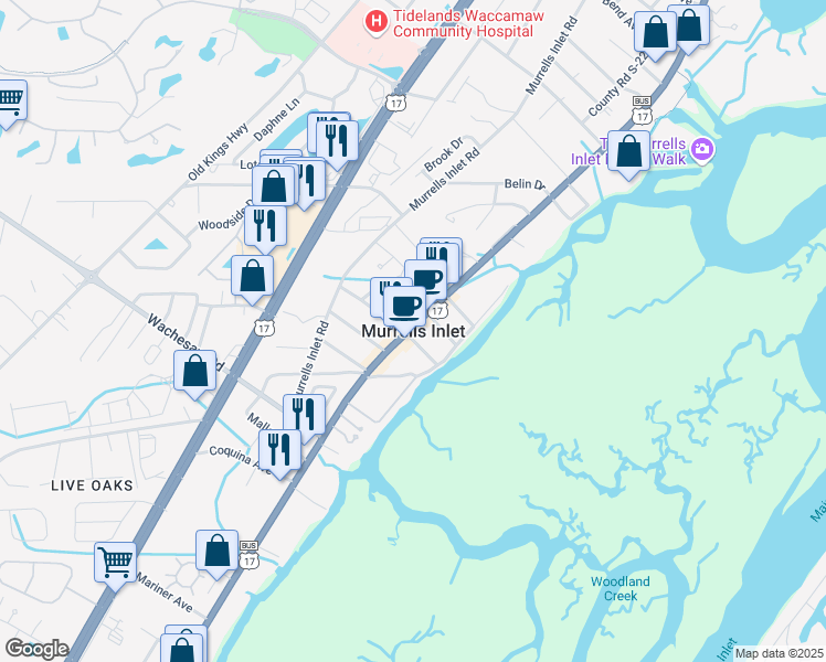 map of restaurants, bars, coffee shops, grocery stores, and more near in Murrells Inlet