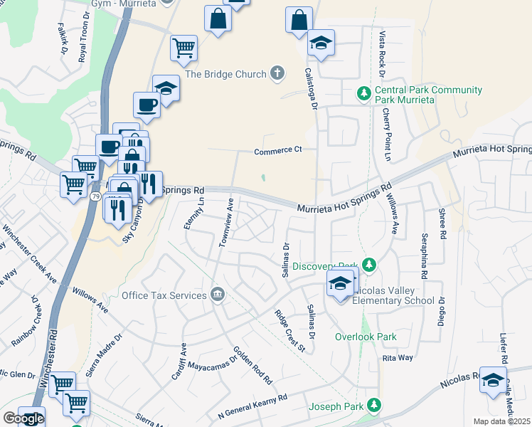 map of restaurants, bars, coffee shops, grocery stores, and more near 39255 Turtle Bay Lane in Murrieta